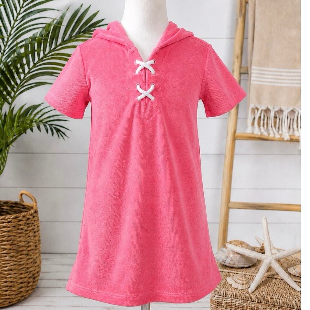 Tea Collection Pink Terry Cloth Hooded Cover Up Beach Dress Size 5 New Vacation